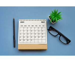 Photo of a calendar on a desk.